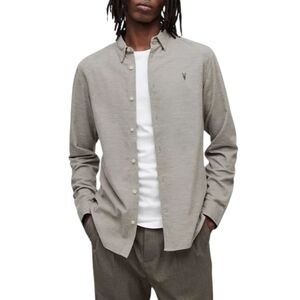 AllSaints Lorella Men’s Light Gray Corduroy Shirt S | Minimalist‎ Urban Edge